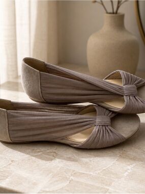 Fendi Taupe Knit Knot Ballet Flats